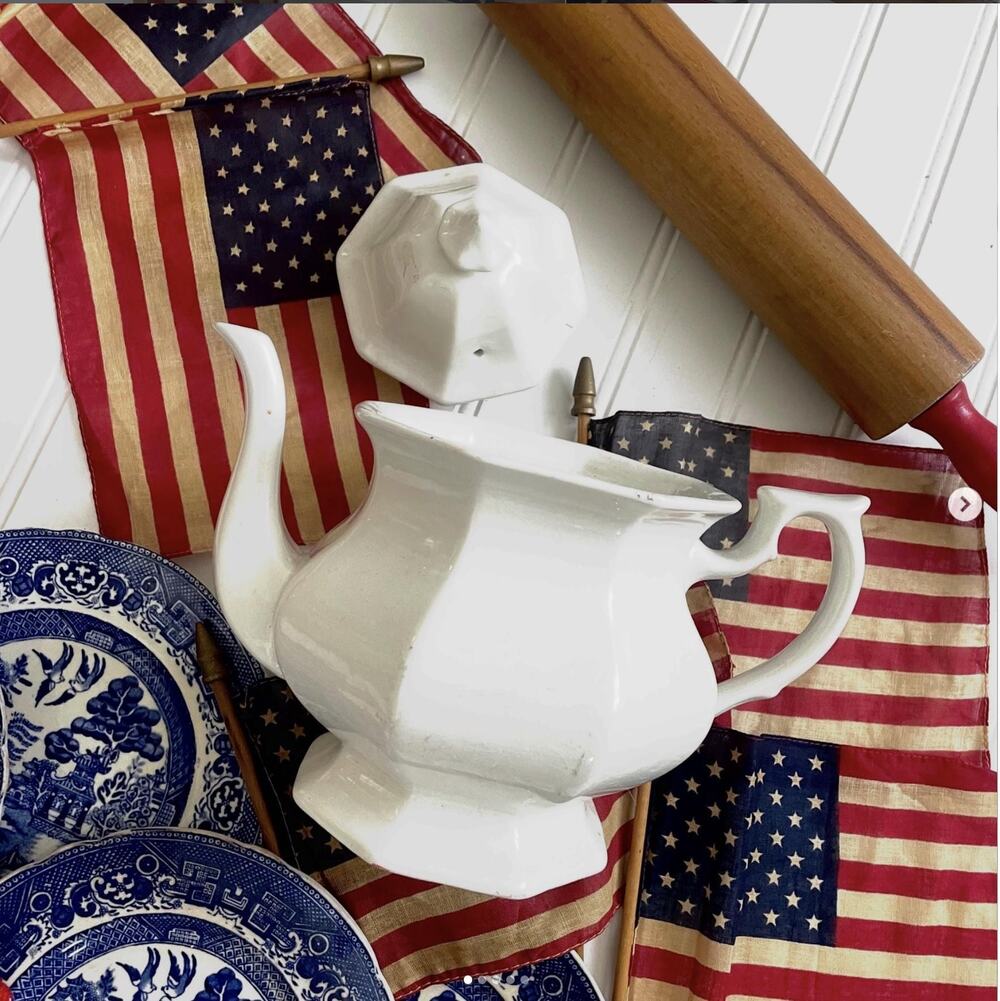 Vintage English Ironstone White Teapot Pitcher WmAdams & Son England Micratex